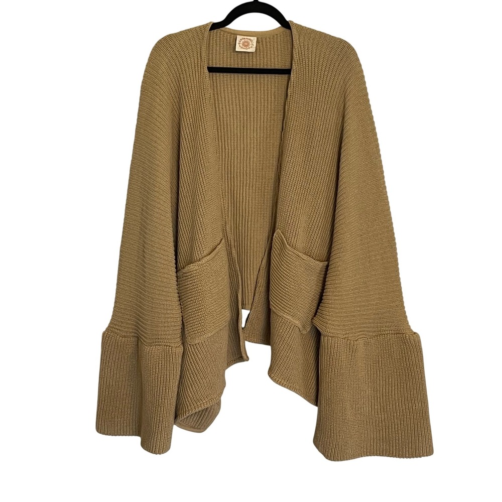 Open-Front Ribbed Cascade Cardigan - Tan